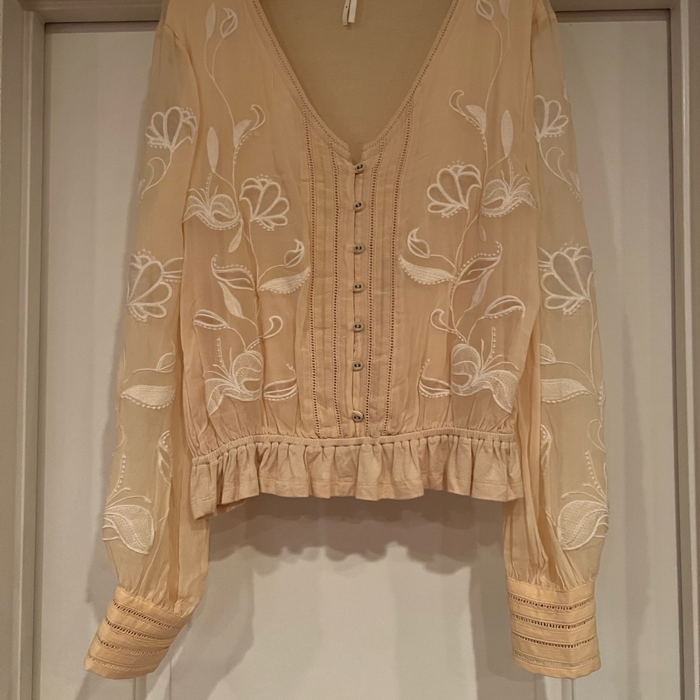 Anthropologie Embroidered Holiday Blouse